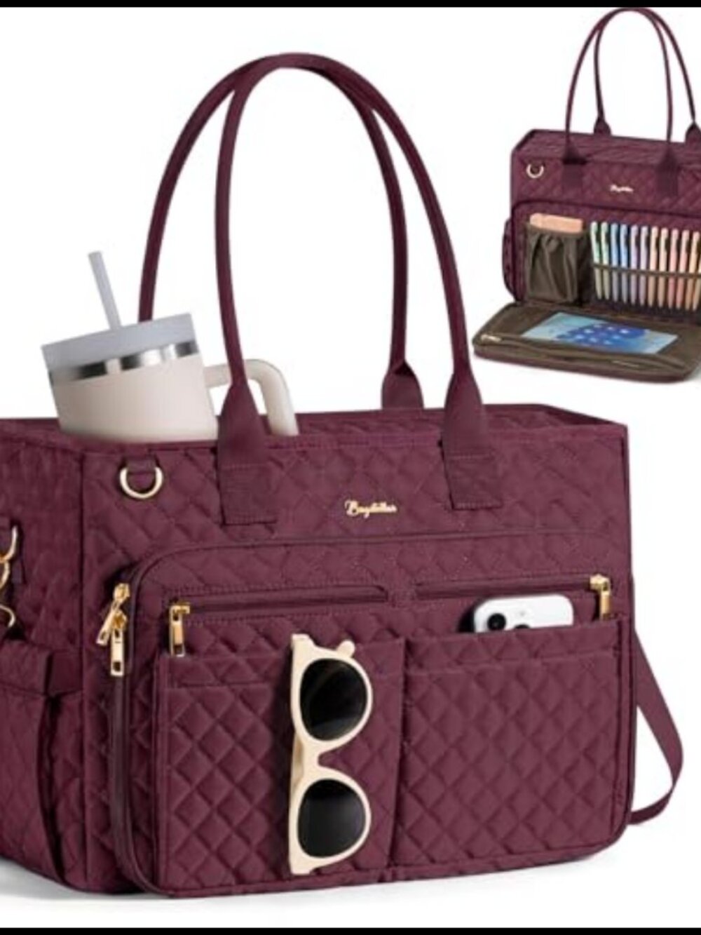 15.6" Laptop Tote Bag for Women, Polyester Work Bag with 33 Pockets